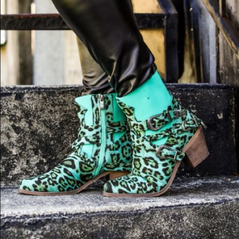 Leopard Boots - Turquoise